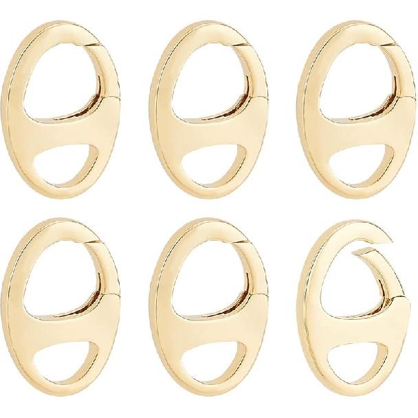 BENECREAT 6 Pcs 3 Styles Real 18K Gold Plated Oval Clasp Spring Clasp, Brass Metal Spring Gate Rings for Keychains Making