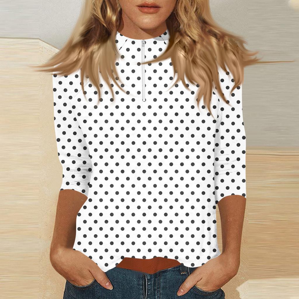 Damen Oberteil mit Stehkragen, 3/4 Ärmeln und Reißverschluss, hoch