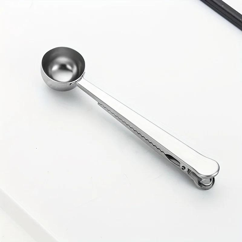 

Stainless Steel Coffee Spoon Measuring Spoon with Clip Multifunctional Food Sealing Milk Powder Spoon Kitchen Utensils серебряный