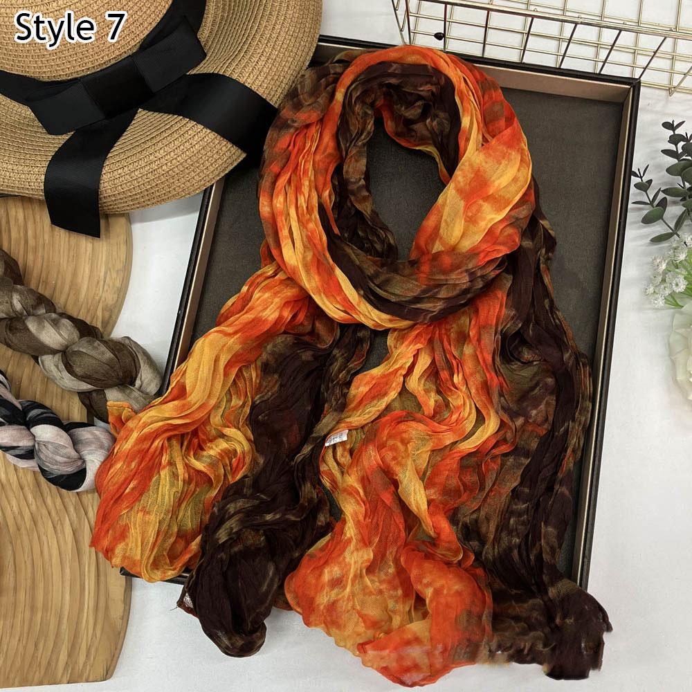 Solid Color Cotton Hemp Scarf Warm Neck Wrap Chic Shawl Pleated Long Scarves Vintage Wrinkled Decor Twisted Soft Muffler