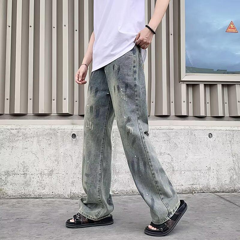 Джинсы JYL для пар Винтажная стирка Брызги Масляная живопись 3D-печать Длинные джинсовые XXXL