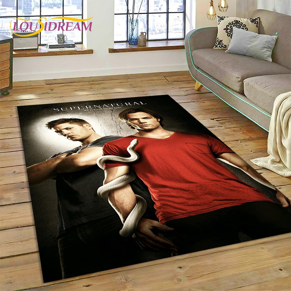 Alfombra Alfombrilla 3D SPN Más Reciente Sobrenatural Dean Sam para Sala de Estar Dormitorio Decoración del Hogar, Alfombrilla Antideslizante Decoración para Sofá Felpudo