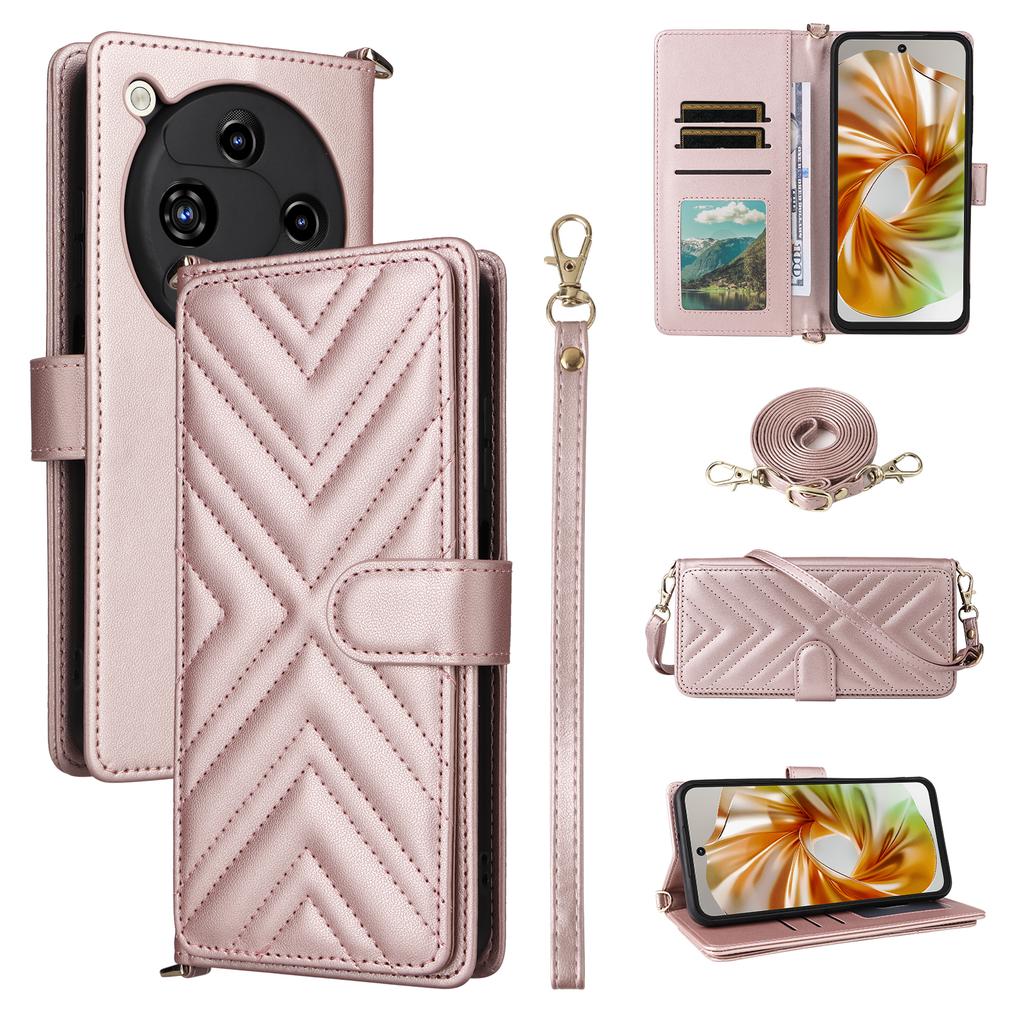 For ZTE Nubia Focus 2 5G Leather Case Stand Wallet Phone Cover with Shoulder/Wrist Strap