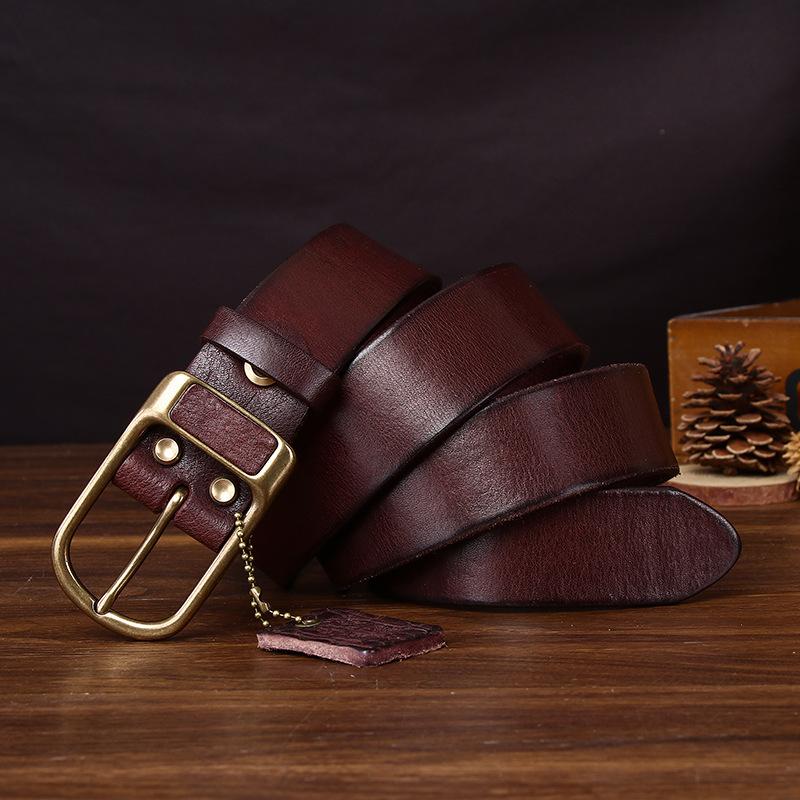 Dip-Dyed Wax Top Layer Vegetable Tanned Cowhide Water-Dyed Belt Men'S Genuine Leather Retro Trend Casual Jeans Belt Men