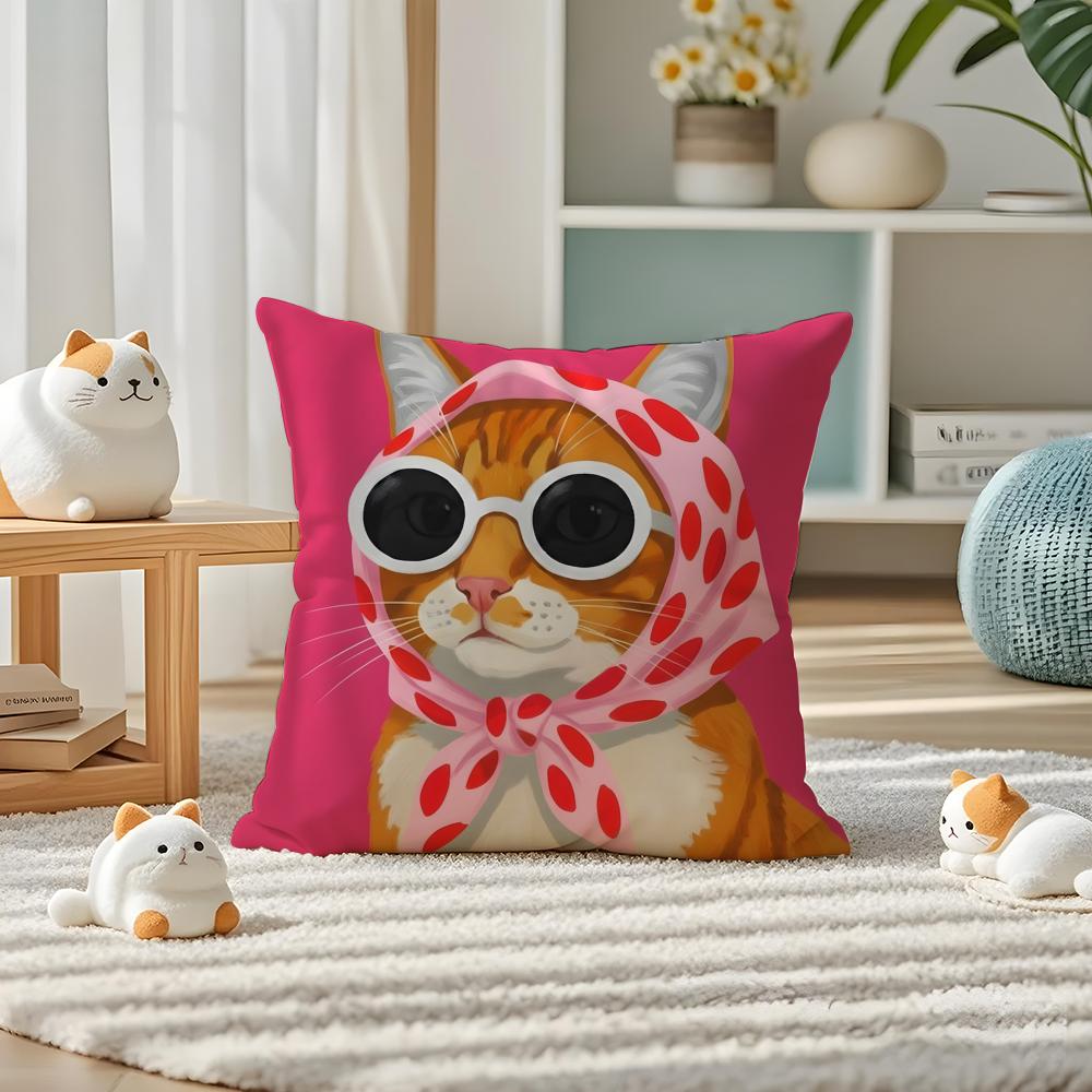 Funny And Surprising Cat Patterns Pillow Case Double-Sided Plush Sofa Cushion Covers Organic Breathable Invisible Zipper