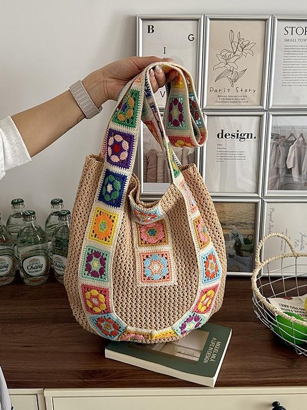 Bohemian Handwoven Tote Bag Large Capacity Cotton Casual Travel Purse For Daily Use