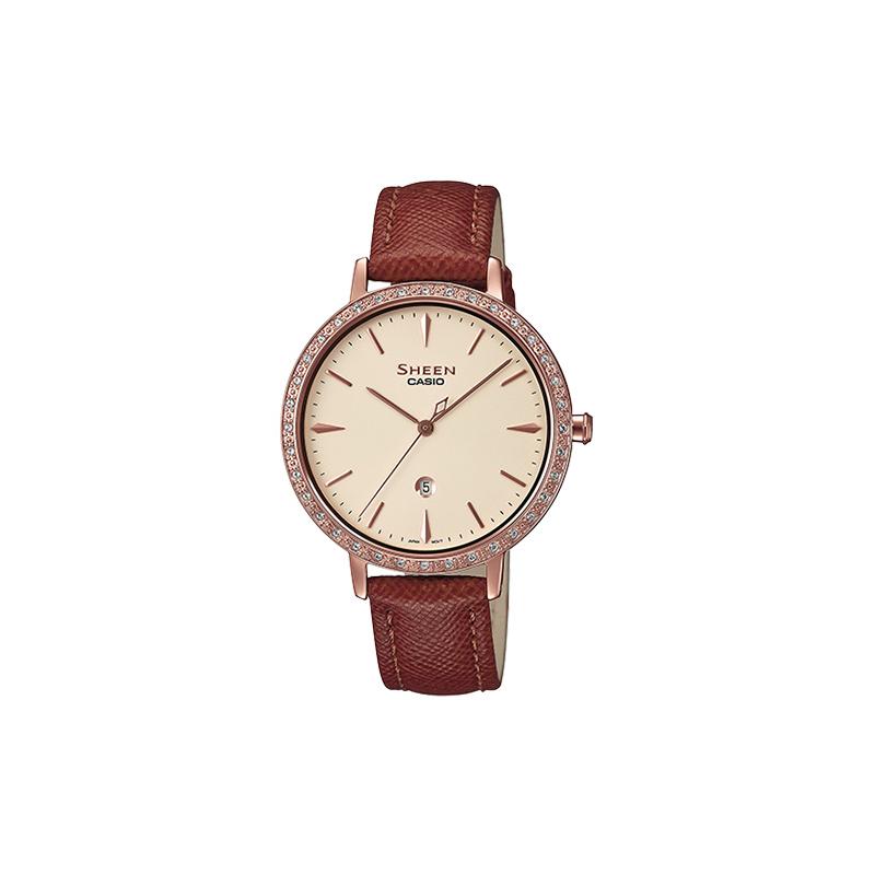 

Casio SHEEN quartz movement leather strap Japanese and Korean watch women s watch white dial SHE-4535YGL-9A белый