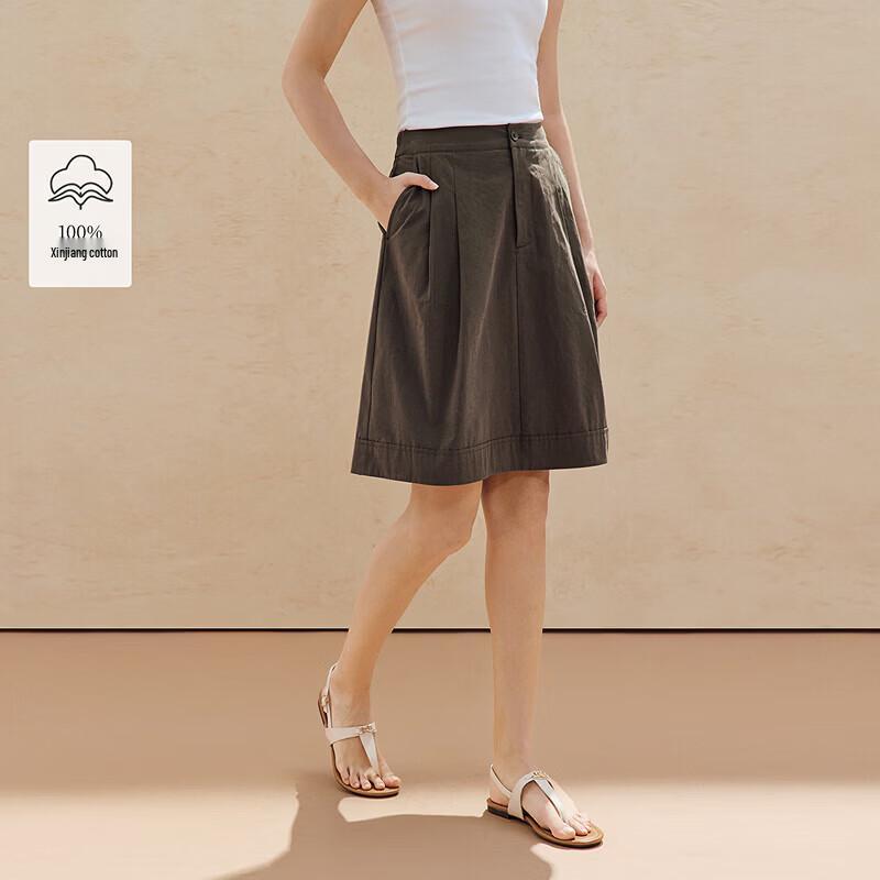 INMAN Women s 100% Xinjiang Cotton A-Line Pleated Midi Skirt S