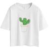 Damen Sommer Neu Einfach Kurz Kaktus Stickerei Kurzarm Nabel Baumwoll-T-Shirt