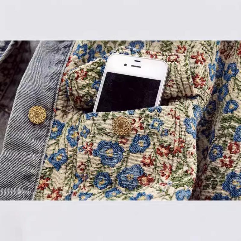 Spring Ruffled Baby Collar Age-reducing Denim Jacket for Women Short Jacquard Versatile Long-sleeved Top