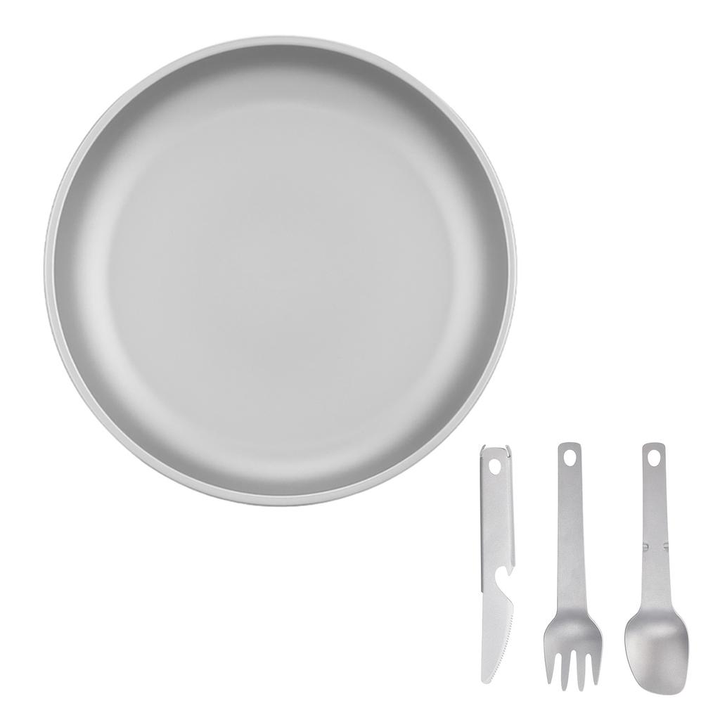 Camping Plate with 3 PCS Suit Integrated Tableware Titanium Plate BBQ Plates Metal Camping Plates S