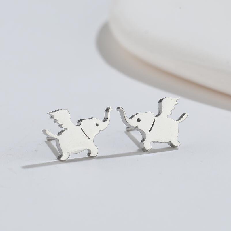 2024 Stylish Stainless Steel Flying Elephant Stud Earrings - Cute Small Animal Design