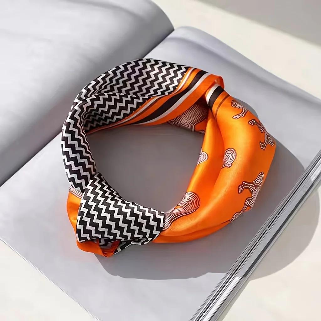 Orange Striped Horse Square Scarf Women's Natural Silk Scarf Casual Versatile Decoration Small Neck Scarf