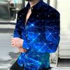 Cuello vuelto Manga Larga Camisa de Hombre Puños con Botón Estampado Cielo Estrellado Slim Camisa de Oficina Ropa Masculina