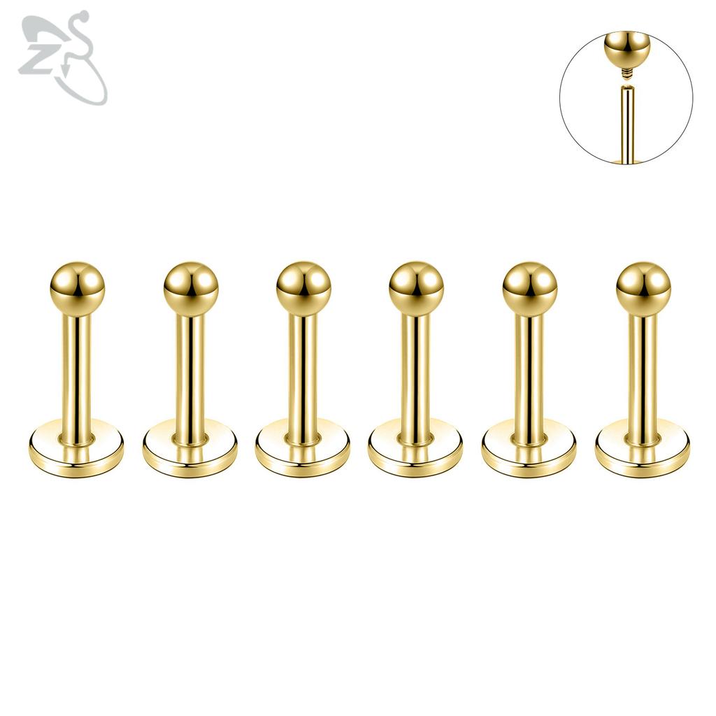 ZS 6 Pcs/lot Internal Thread 16G/18G Stainless Steel Labret Lip Piercing Men Ball Flat Back Earrings Cartilage Helix Piercings