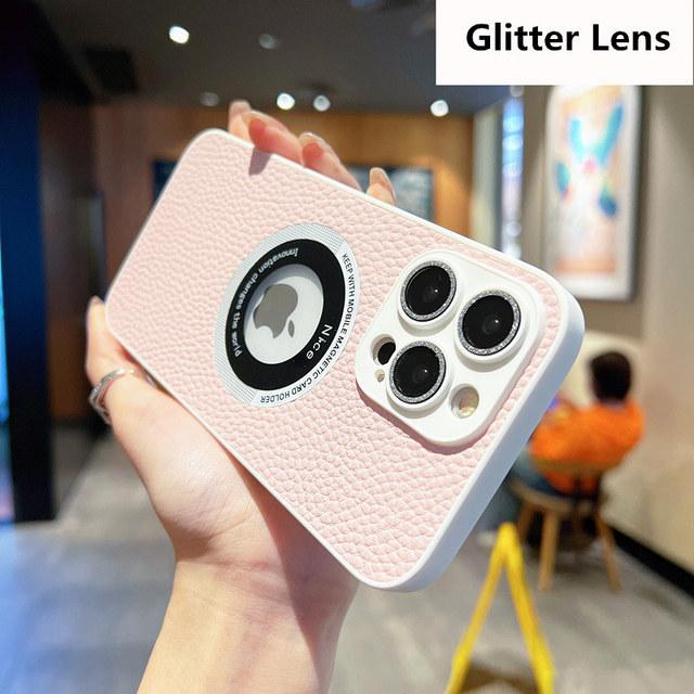 Skórzane logo biznesowe z dziurką etui na telefon Iphone 14 13 12 11 Pro Max 14 Plus 14pro 11 odporna na wstrząsy miękka osłona obiektywu tylna okładka