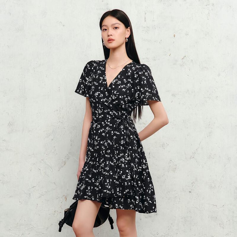French Floral V-Neck A-Line Mini Dress