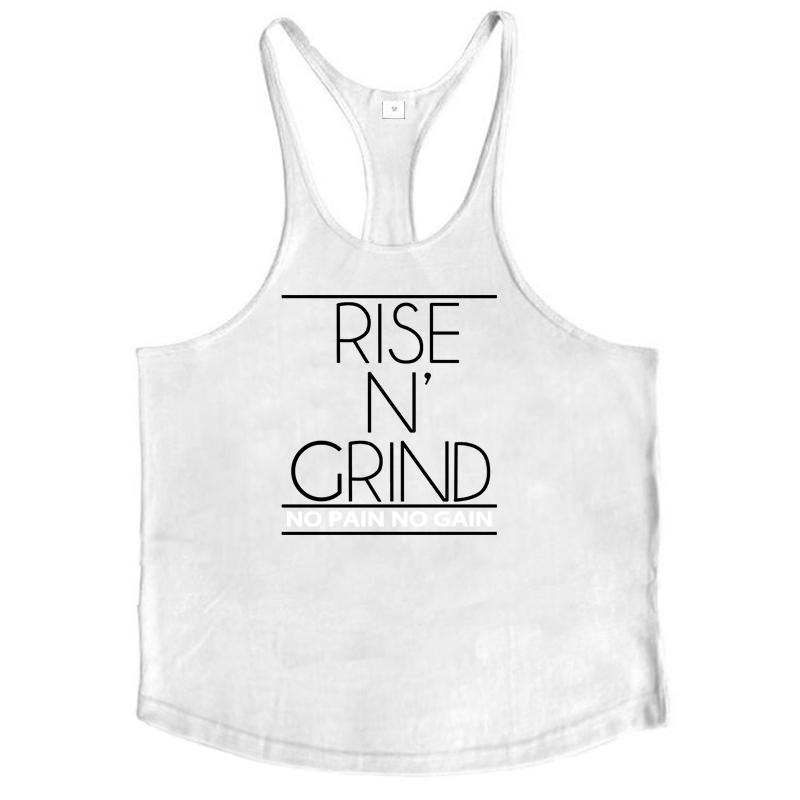 

Muscleguys RISE N GRIND NO PAIN NO GAIN Bodybuilding Stringer Tank Tops Men Gym Clothing Cotton Workout Fitness Sports Running Vests XXL белый