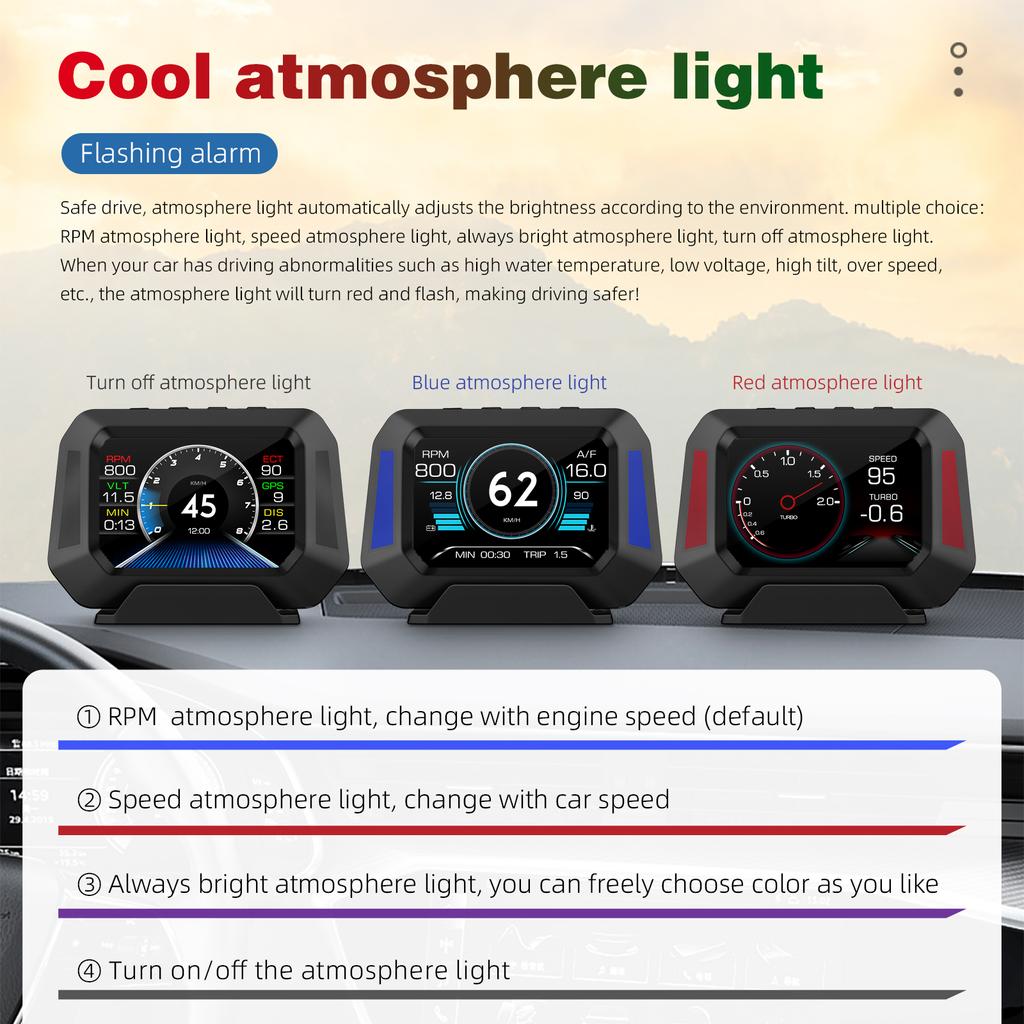 P21 Car HUD Gauge Diagnostic Tool Slope Meter OBD GPS Inclinometer Car Head Up Display Multifunctional Vehicle Meter Speed Volt