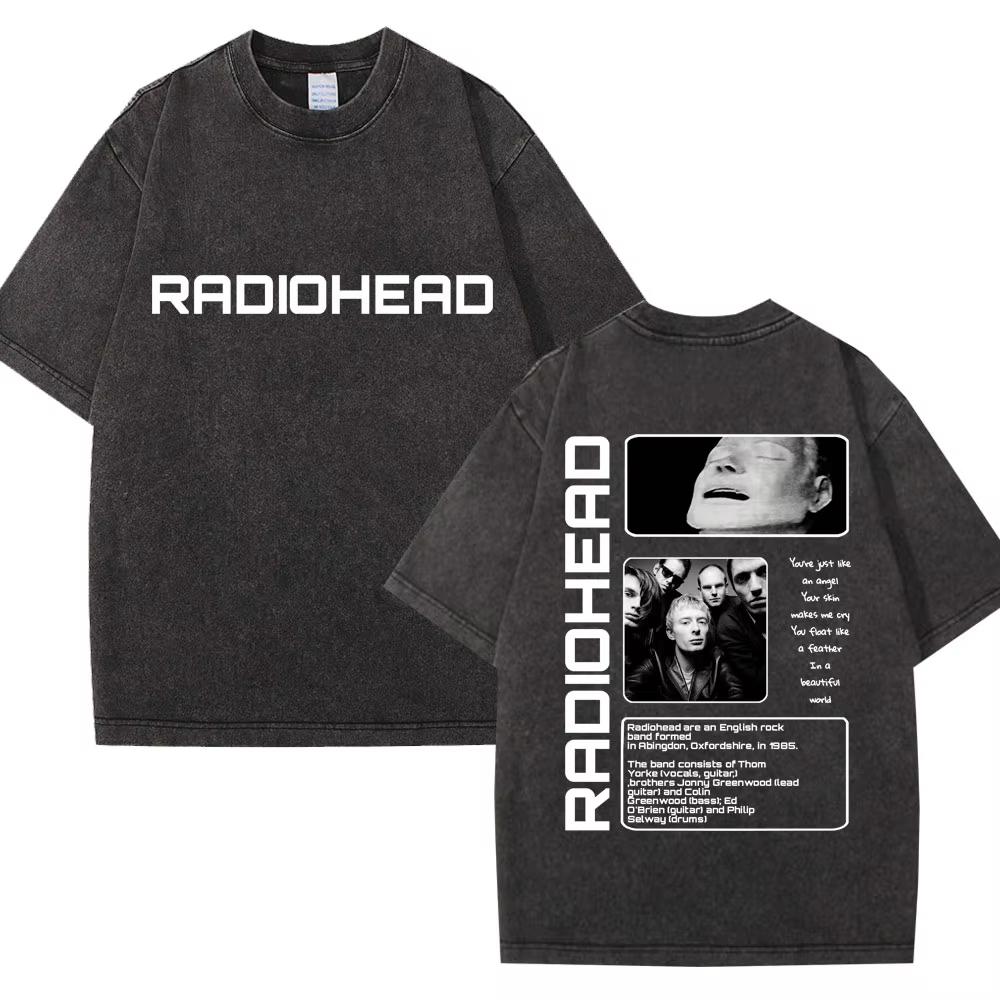 Wyprała Koszulka Retro Rock Band Radiohead The Bends Mężczyźni Kobiety Moda Hip Hop Gotycka Koszulka Oversize Bawełniana Codzienna Męskie Koszulki