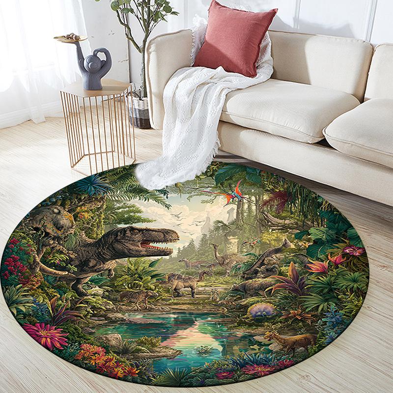 Dinosaur Round Area Rug,Carpet Rug for Living Room Bedroom Sofa Playroom Decor,Non-slip Floor Mat