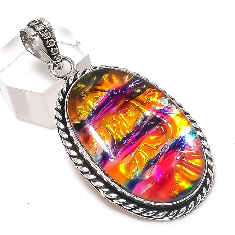 

Dichroic Glass Gemstone 925 Sterling Silver Jewelry Pendant 2.17