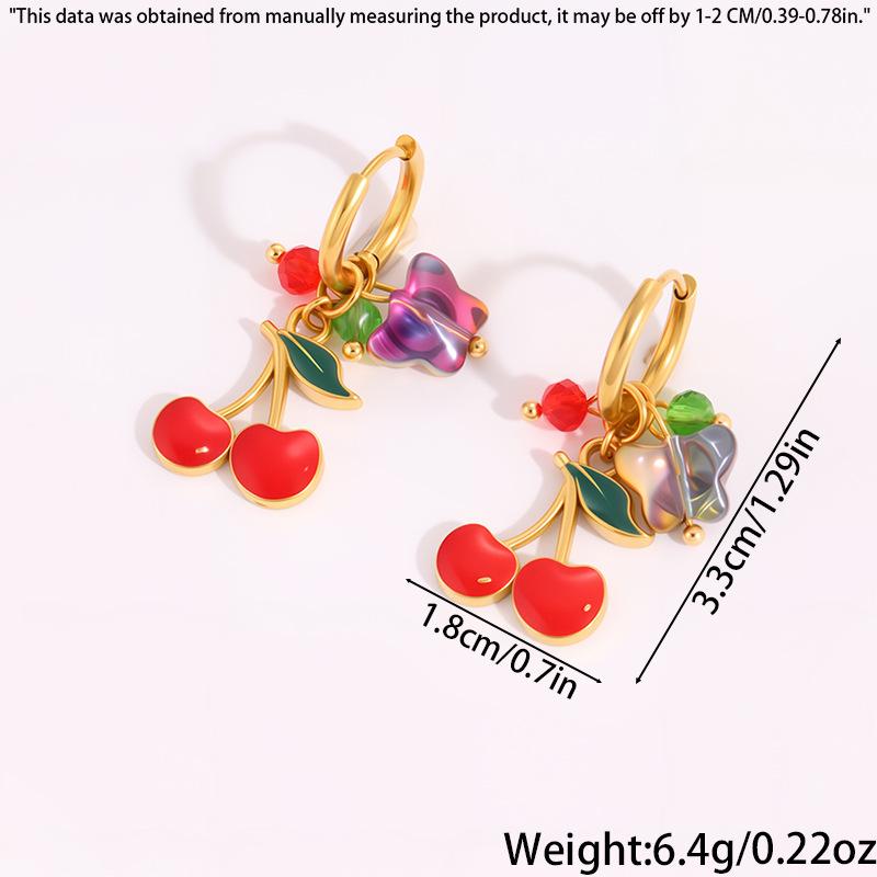 Colorful Butterfly Enamel Cherry Earrings: Pastoral Style, Light Luxury Ear Hoops for Women