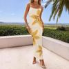 Women's Sexy Suspender Backless Flower Print Slim Summer Long Dress