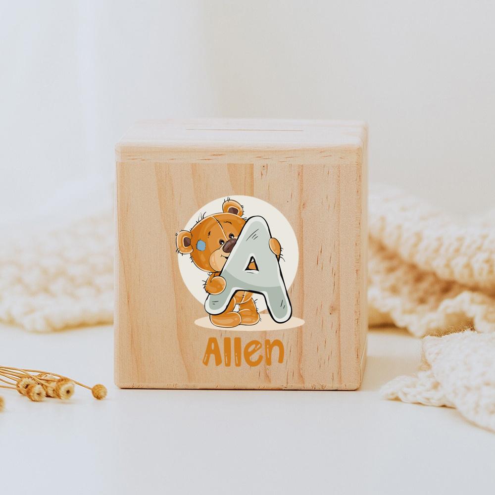 Personalized Money Box Initial with Name Wooden Money Boxes Child Coin Bank Birthday Holiday Gifts for Kids Coin Collection Case