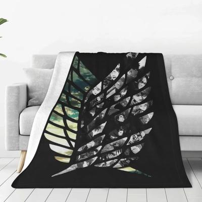 Soft Warm Blankets Camping Attack On Titan Throw Blanket Japan Fantasy Cartoon Logo Flannel Bedspread Bedroom Sofa Bed Cover