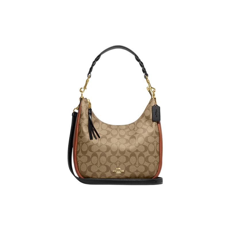 Coach Jules 29 Klassisch Presbyopie Reißverschluss Leinwand und genarbtes Leder Hand-Schulter-Crossbody-Tasche Groß Damen Khaki