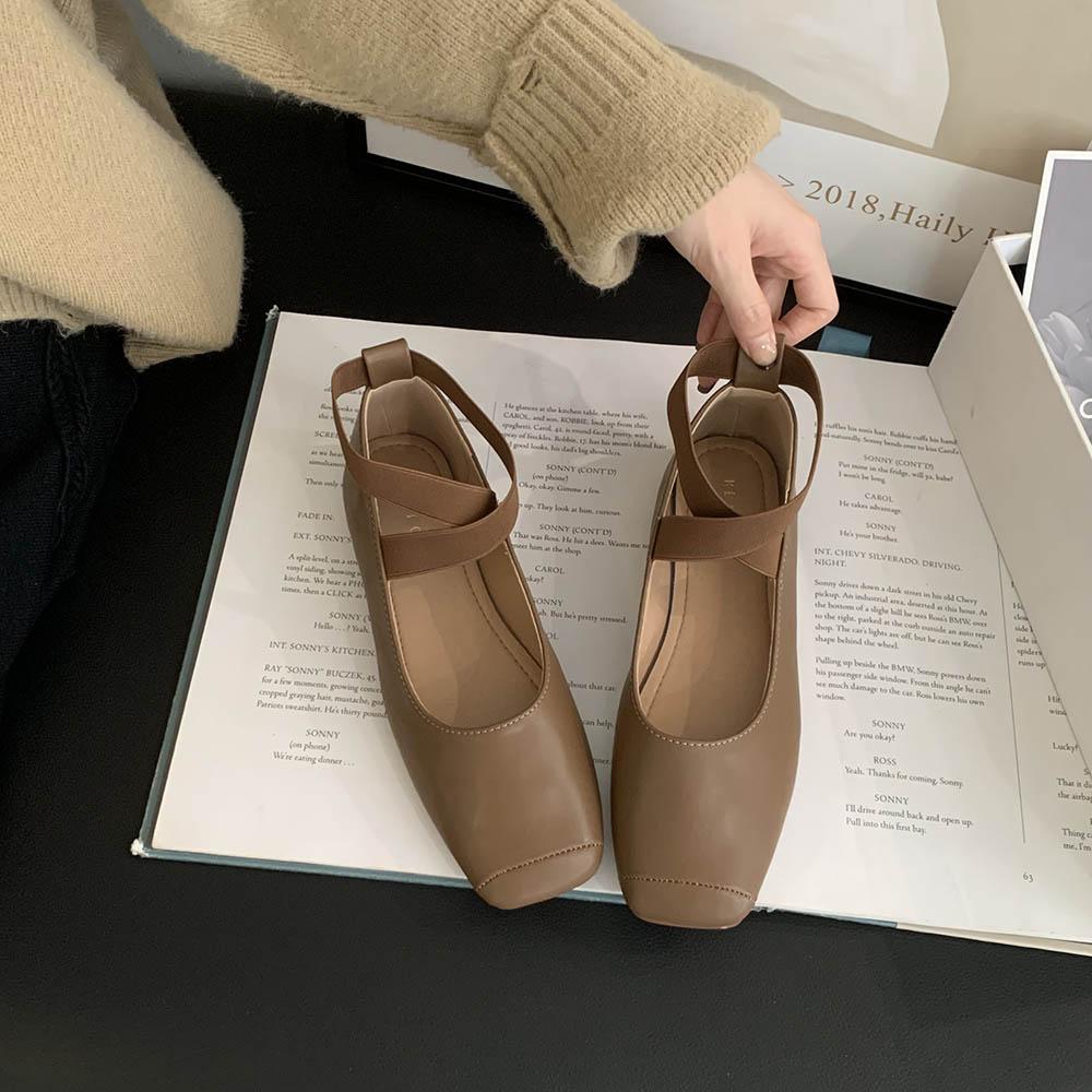 fashion Square Toe Women Loafers Ballet Dance Shoes Flat Low Heels 2024 New Arrivals Black Beige Khaki Brown Dress Sandals Pumps Size 39