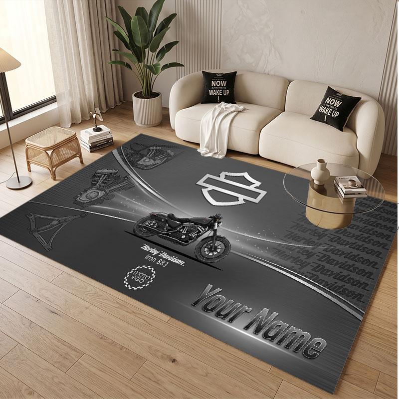 Custom Rug Harley-Davidson Pattern Print Name Text Soft Non‑Slip Floor Carpet for Home Indoor Decoration