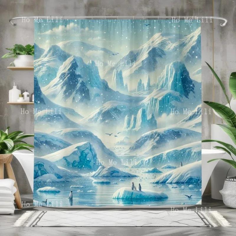 

Arctic Shower Curtains Winter Decor Glacier Iceberg Waterproof Polyester Penguin Bathroom Art Nature Landscape Curtain W60H190(CM)-1 Pcs