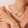 European and American Classical OT Buckle Cuban Chain Freshwater Necklace Pearl Stainless Steel Half Chain Half Pearl Splicing Necklace
