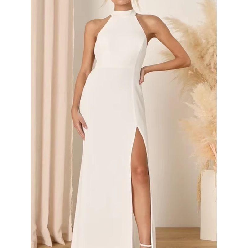 Foreign Trade Order Lu's 2025 New Dopamine Vacation Elegant Chiffon Lace-up Hanging Neck Split Wedding Dress Formal Dress