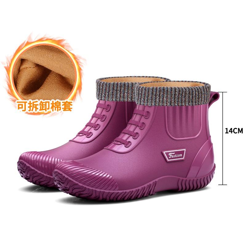 Adult work treading overshoes fashion short non-slip rain boots women wear thickened waterproof shoes rain shoes
