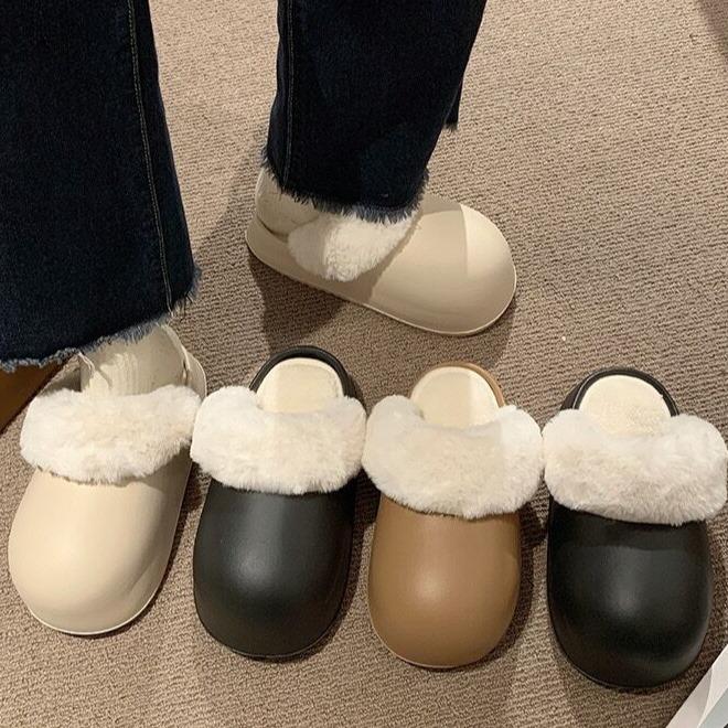 Slippers for Women Fluffy Winter House Waterproof Shoes Plush Soft Cotton Slippers House Indoor