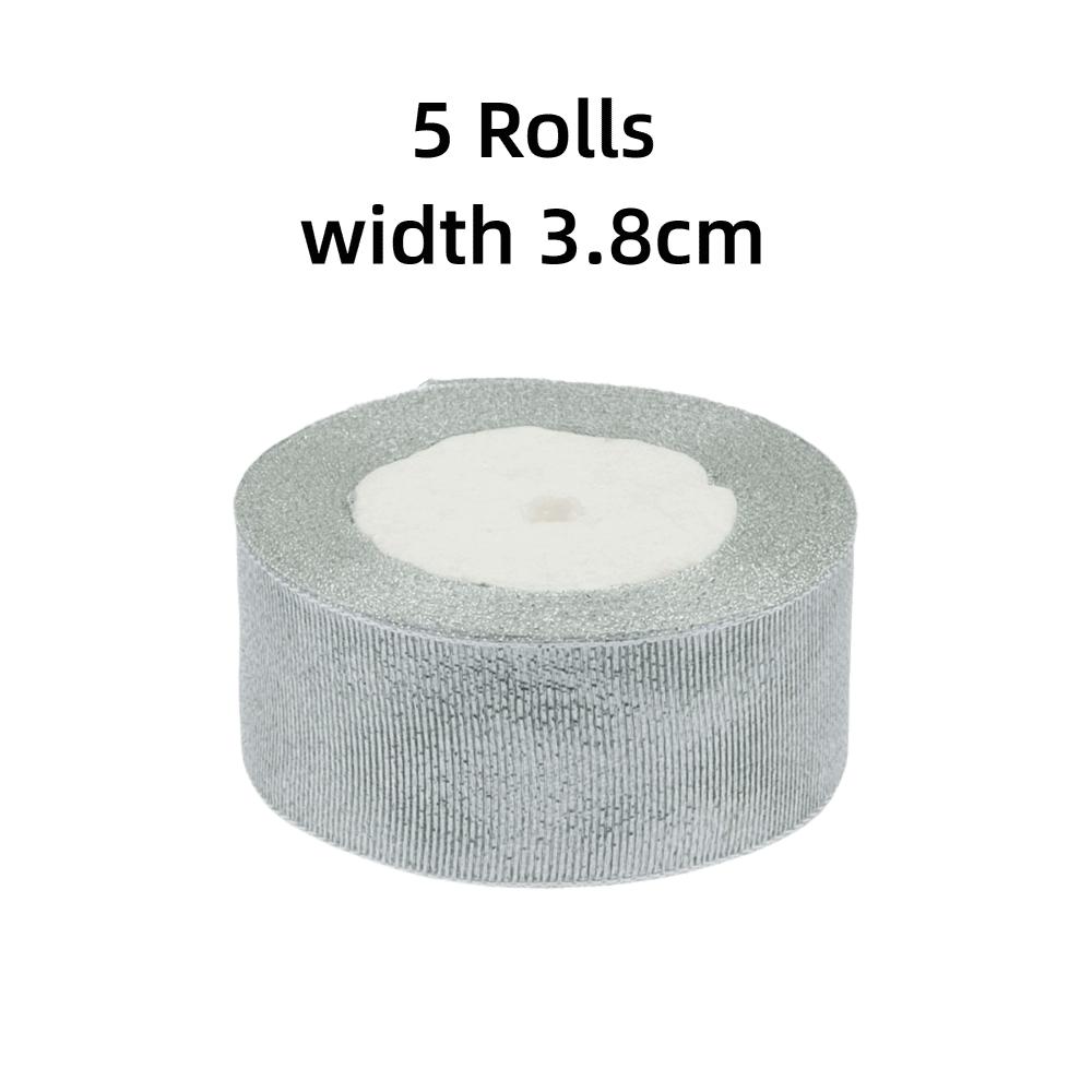 DIY 5 Rolls Satin Ribbon Glitter Gold Silver Gift Packaging Ribbon Organza Ribbon Craft Supplies