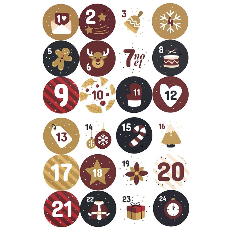 24Pcs/sheet Christmas Advent Calendar Number Sticker DIY Cookie Candy Packaging Sticker Gift Bag Wrapping Seal Dot Label