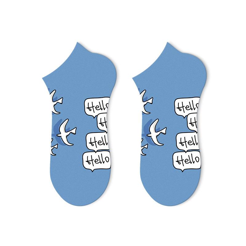 5 Pairs of Female Spring and Summer Thin Style Breathable Personality with Shallow Mouth Low Help Boat Socks