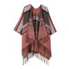 Mantella Poncho Aperta Davanti con Stampa Paesaggistica Lavorazione a Maglia Spessa Calda Coperta da Viaggio Sciarpa Avvolgente