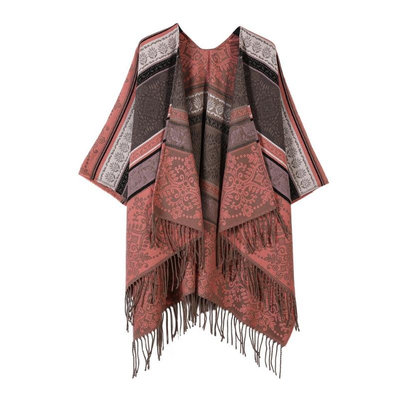 Mantella Poncho Aperta Davanti con Stampa Paesaggistica Lavorazione a Maglia Spessa Calda Coperta da Viaggio Sciarpa Avvolgente