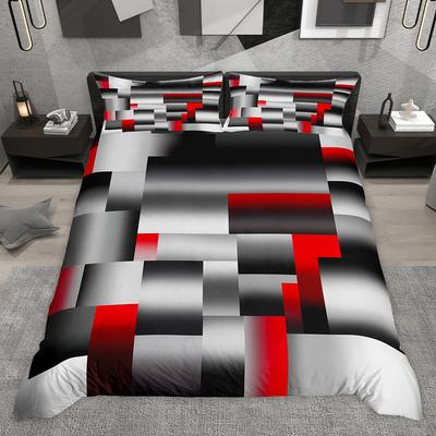 Homewish Zeitgenössisches Geometrisches Bettbezug-Set, Abstraktes Streifen-Bettwäsche-Set, Wellenlinien Kariertes Karomuster Bettdeckenbezug-Set