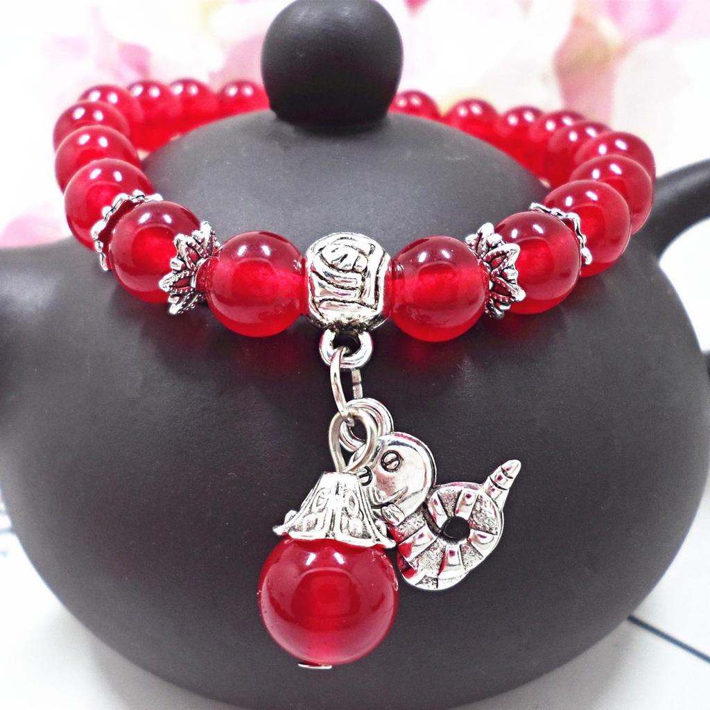 Pulseira de Cristal de Ágata Vermelha Feita à Mão com Pedras de Calcedônia para Mulheres