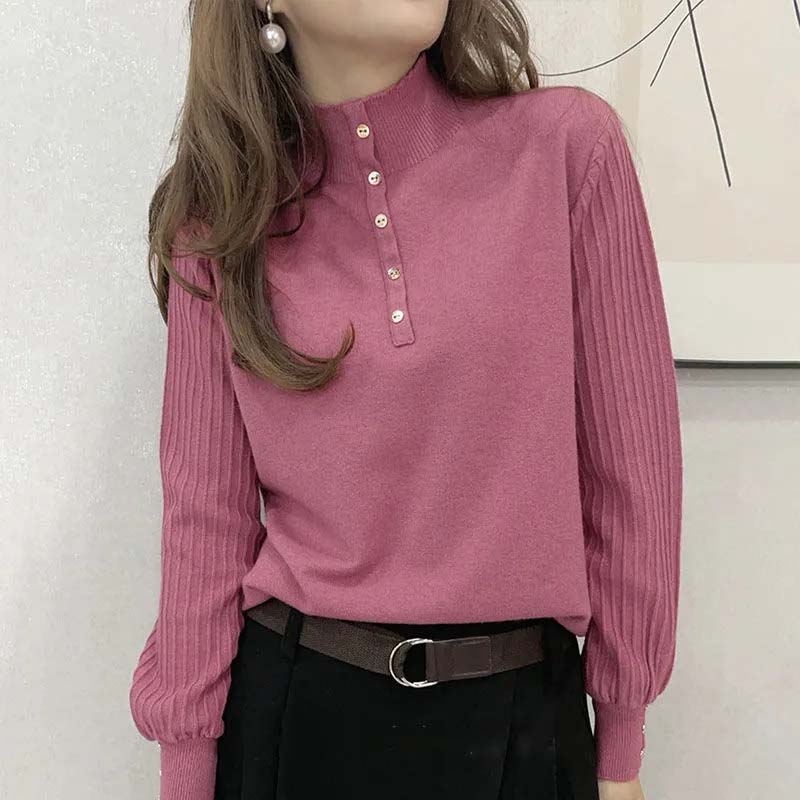 Autumn Winter Pure Wool Sweater Women's Half High Neck Pullover Casual Knit Tops Fashion Warm Plus Size Female Sweaters