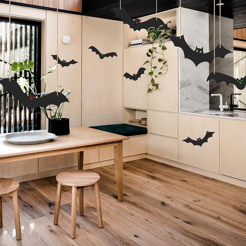 16PCS Hanging Bats for Halloween Decorations Outdoor 2 Different Sizes Hanging Bats for Halloween Decorations