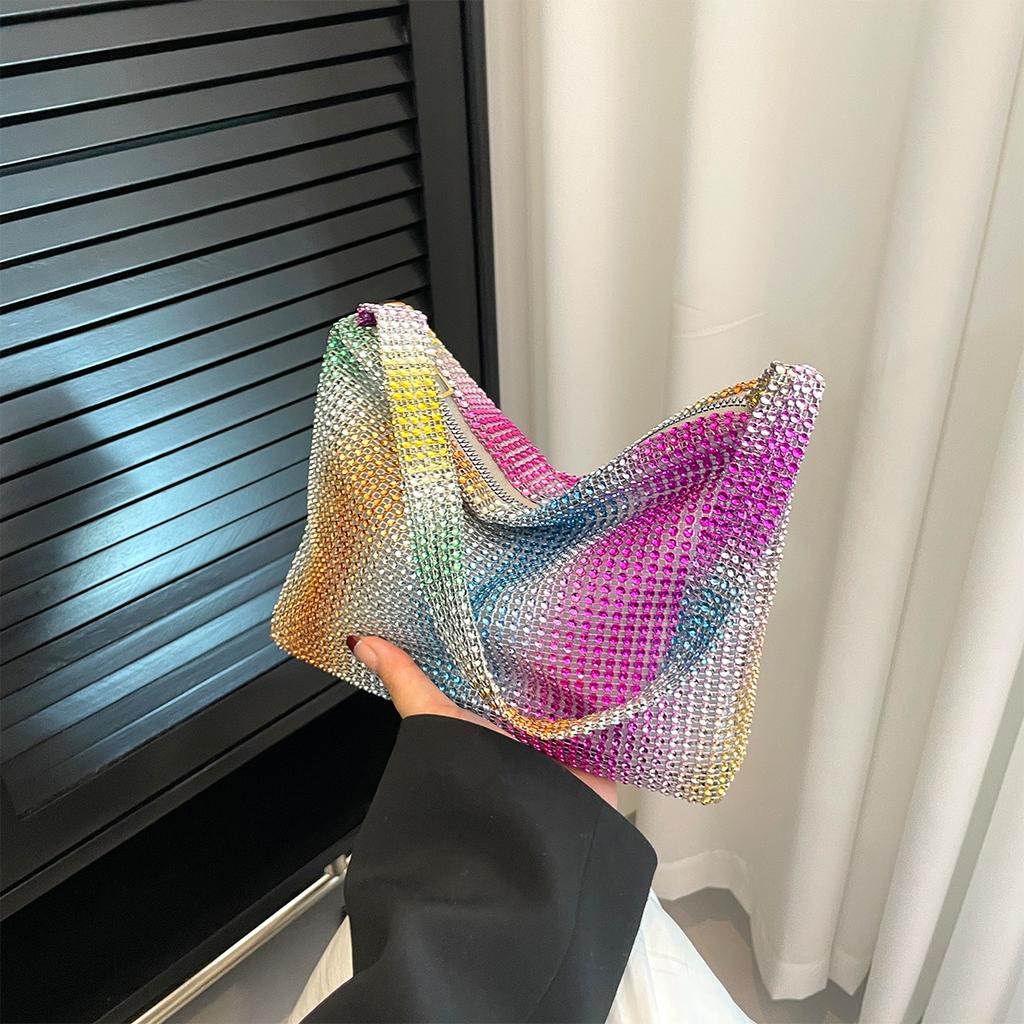 Glamorous Evening Bag Shoulder for Women Shiny Rhinestone PVC Handbag with Zipper for Party Gala Formal Events