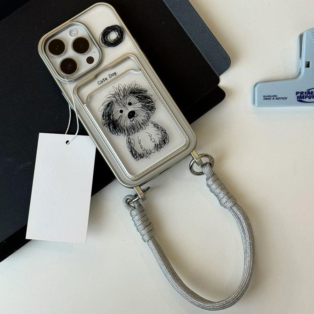 

Гальванизированный шнурок, сумка для карточек, взрывная собака, полное покрытие краев, темпераментная защитная крышка, матовая твердая оболочка For iphone 16 Pro Max