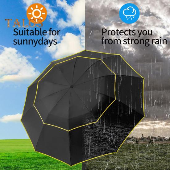 Parapluie pliant extra large à double auvent, protection UV et coupe-vent avec bandes réfléchissantes, 10 baleines, imperméable, pour le soleil et la pluie